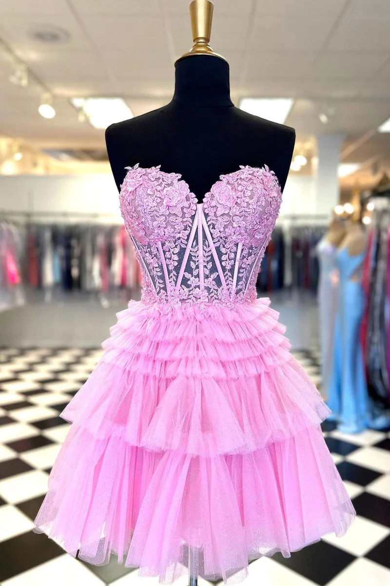 A Line Sweetheart Homecoming Dress with Ruffles Y2828