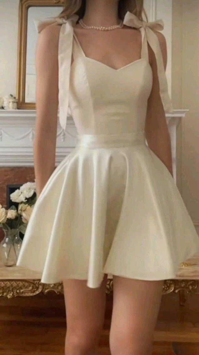 Elegant Straps Ivory A Line Birthday Outfits Mini Prom Dress Y7657