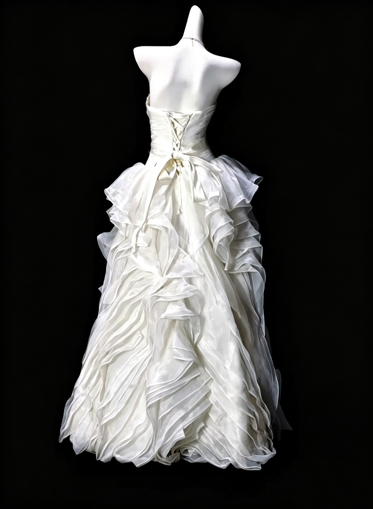 Elegant Strapless Beaded Tulle Ruffles Long Party Dress White Birthday Prom Gown SP3190