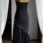 Elegant Spaghetti Straps Black V Neck Chiffon Beaded Mermaid Long Party Dress Formal Evening Dress SP1809