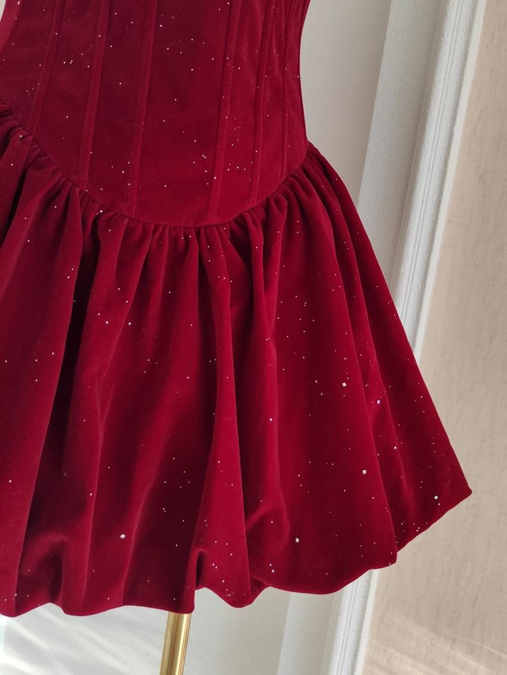 Cute A Line Strapless Burgundy Velvet Ruffles Homecoming Dress Y7972