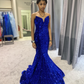Royal Blue Sequin Strapless Trumpet Long Prom Dress Y5919