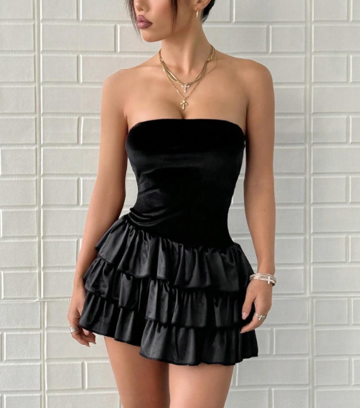 Fashion Strapless Layered A Line Short Homecoming Dress Black 16th Birthday Outfits Y9649