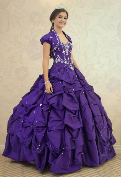 Gorgeous Purple Quinceanera Dress Satin Pleated Beaded Sweet 16 Dress Ball Gown SP2122