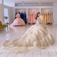 Champagne Ruffle Ball Gowns Quinceanera Dresses Sequin Beading Appliques Long Sleeve Formal Prom Princess Dress Y4952