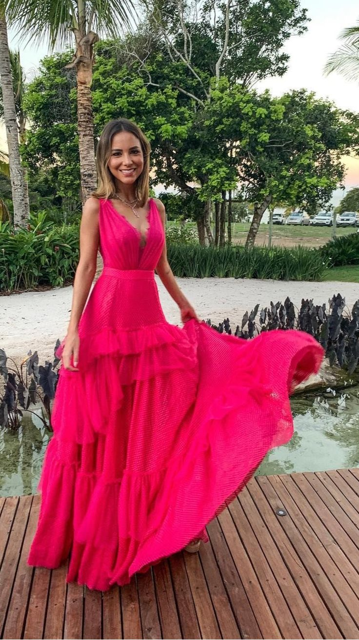 Elegant Hot Pink A-line Evening Dress,Hot Pink Formal Dress Y5337