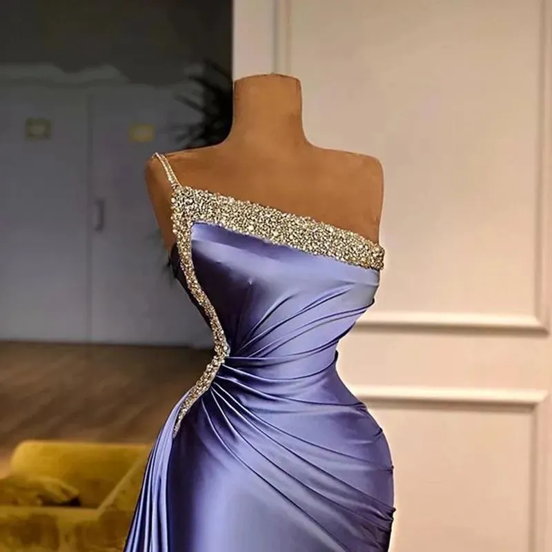 Purple formal dresses, beaded evening dresses, one shoulder evening dress, evening dresses short, elegant formal dresses Y1771
