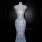 Beautiful Mermaid Sequin Beaded Evening Dress,Blue Tulle Prom Dress Y8690