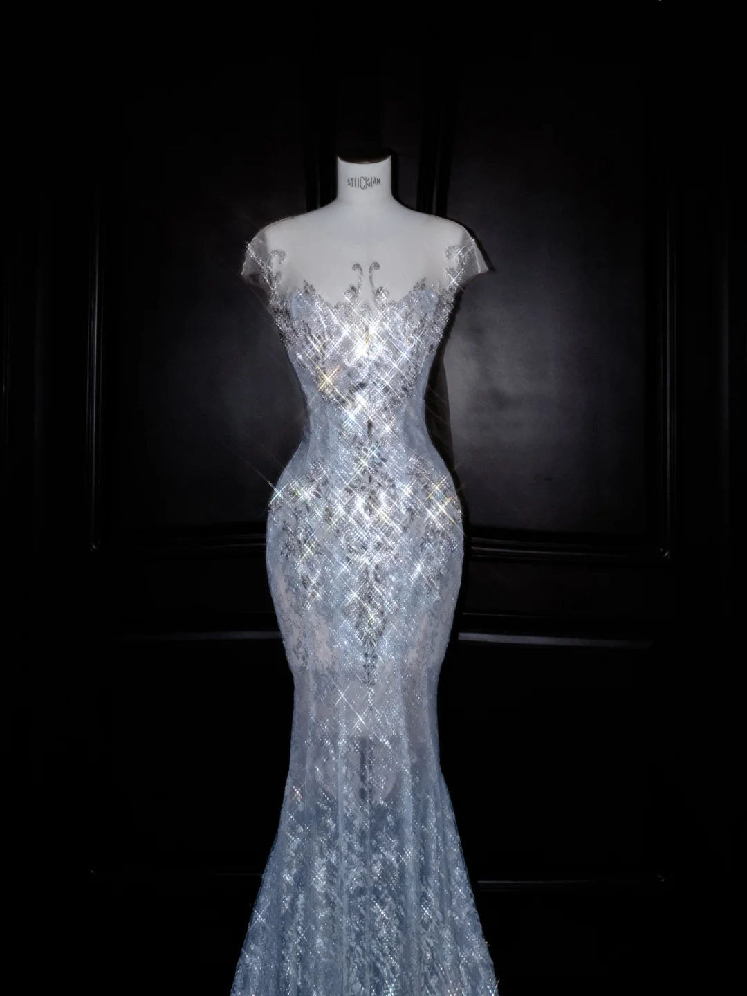 Beautiful Mermaid Sequin Beaded Evening Dress,Blue Tulle Prom Dress Y8690
