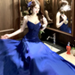 Unique Spaghetti Straps Royal Blue Pleated Satin Long Party Dress 19th Birthday Outfits SP2014