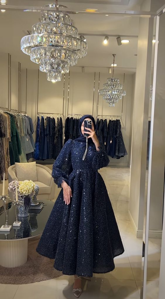 Glitter A-line Sequins Prom Dress,Muslim Dress Y7000