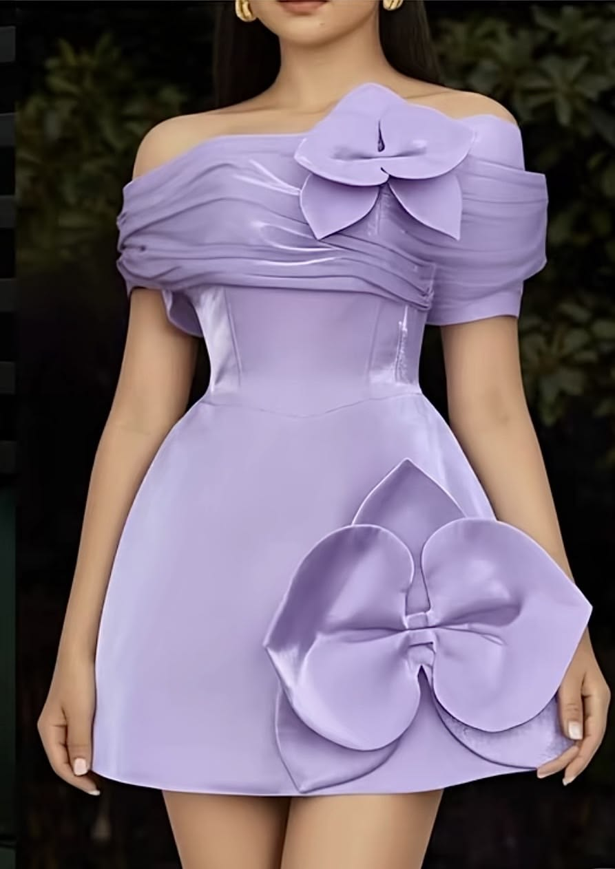 Chic Off The Shoulder Purple Satin A Line Short Birthday Dress,Formal Graduation Homecoming Dress SP3310