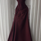 Charming Burgundy Spaghetti Straps Satin Pleated Mermaid Long Wedding Guest Dress Evening Dress SP1332