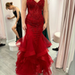Charming Tulle Mermaid Lace Applique Custom Prom Dress Y6143