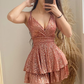 A-line V Neck Sequins Homecoming Dress,Graduation Dress Y2550
