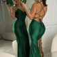 Sheath Emerald Green Long Satin Prom Dress Y6289