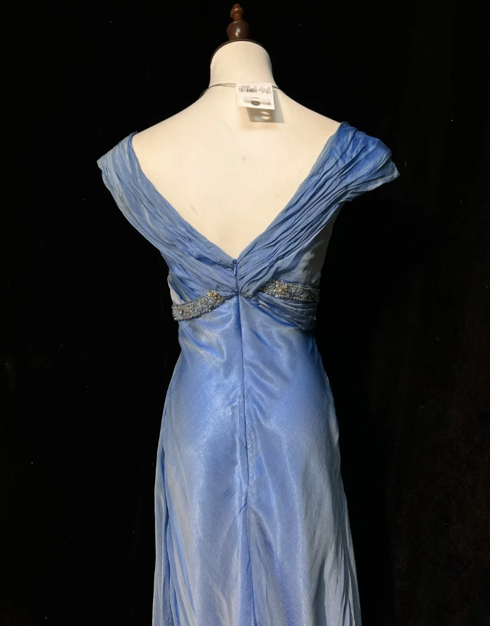 Unique Blue V Neck Satin Chiffon Beaded Mermaid Long Party Dress Birthday Prom Dresses SP1863