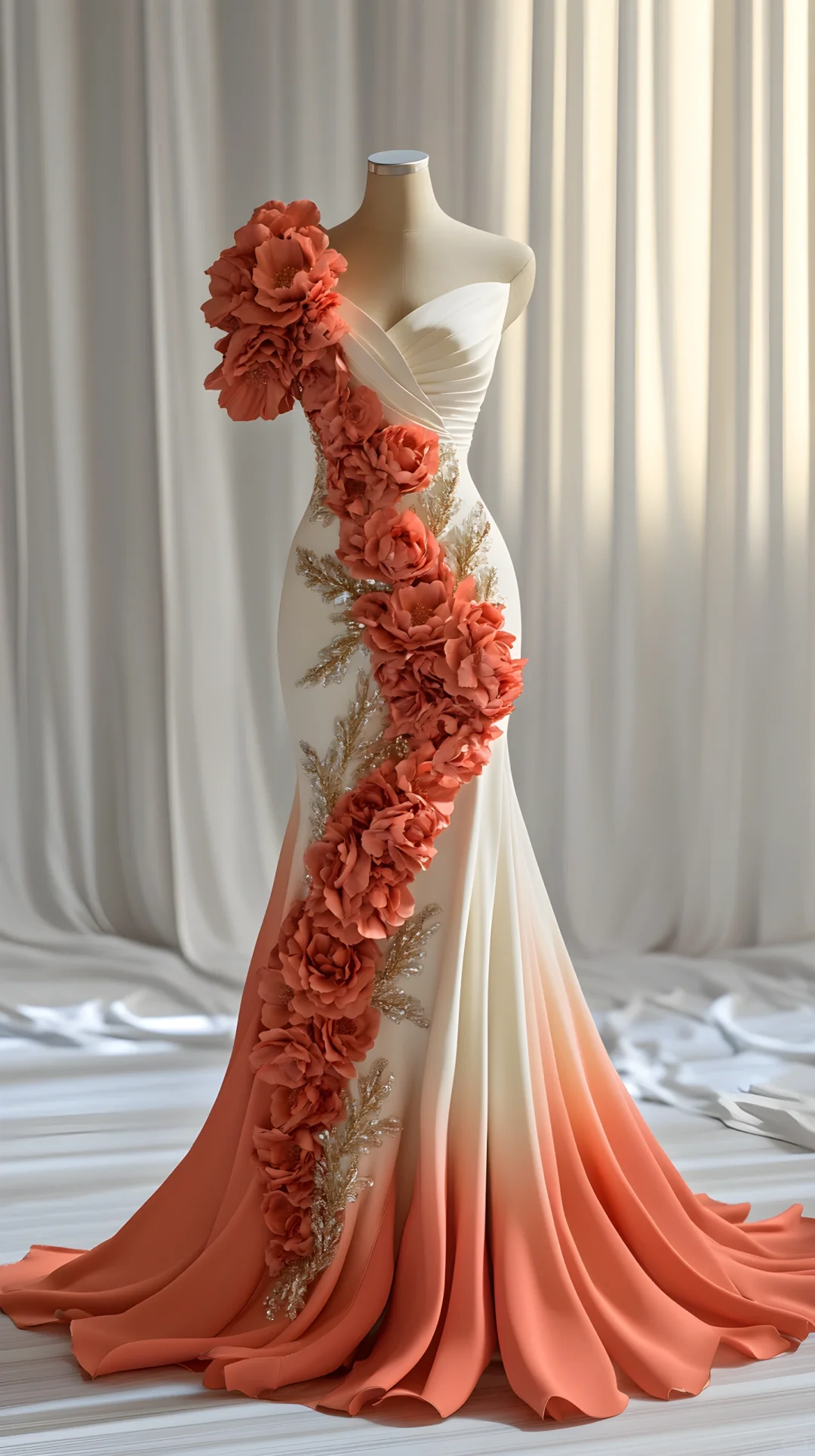 Classy Peony Flower Appliques Chiffon Prom Dress,Long Mermaid Evening Dress Y8566
