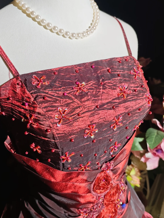 Elegant Burgundy Satin Tulle Beaded A Line Short 15th Birthday Outfits,Formal Graduation Homecoming Dress SP2709