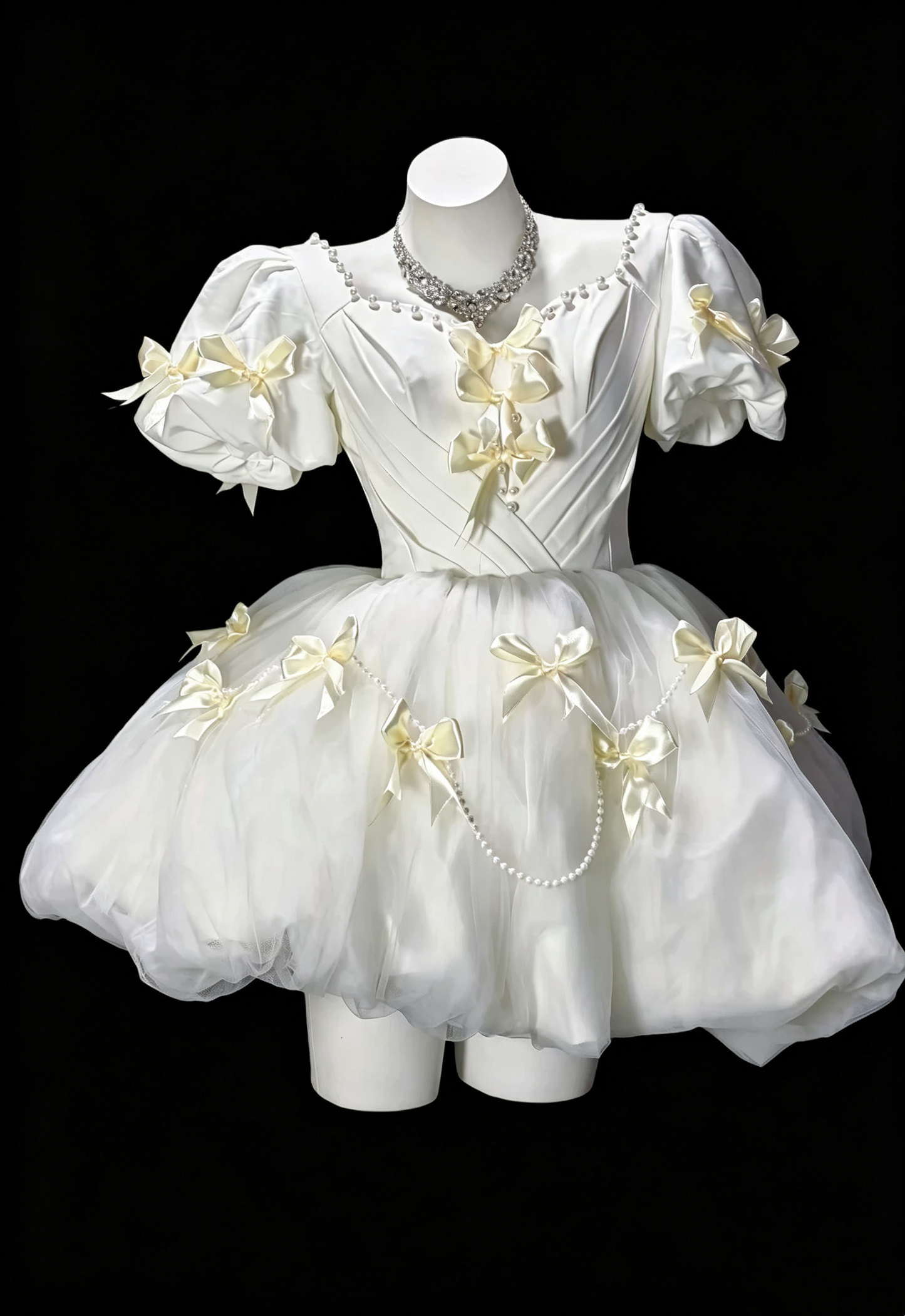 Cute White Tulle Satin Bow A Line Short 8th Grade Homecoming Dress Mini Prom Dress SP3189