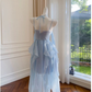 Elegant Spaghetti Straps Blue Chiffon Homecoming Dress Birthday Dress Y7573