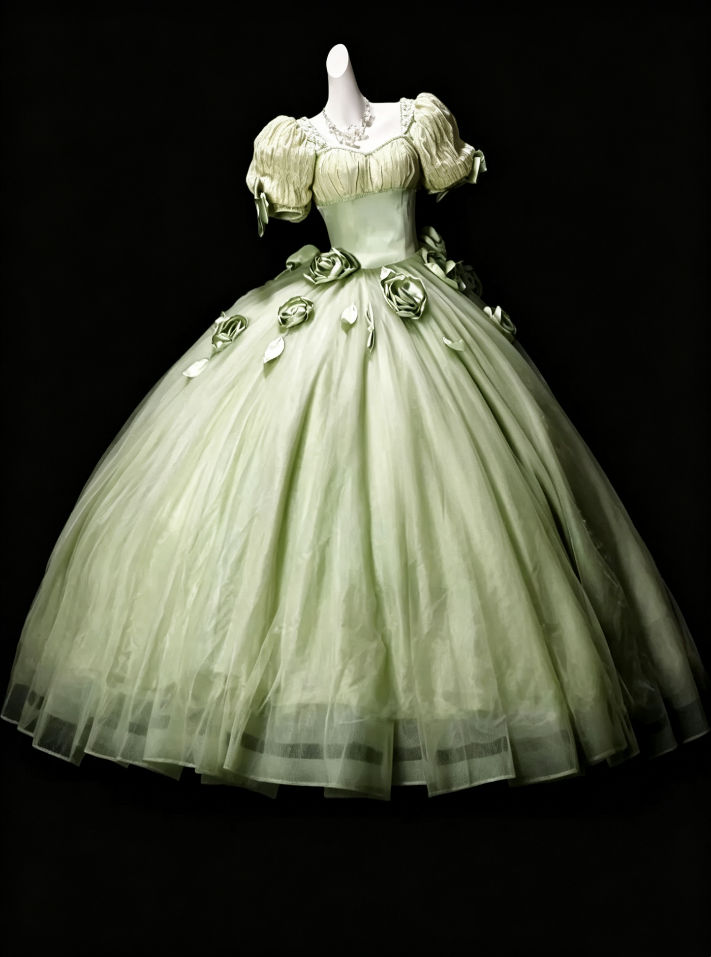 Sweet Green Tulle 3D Rose Floral Quinceanera Dress Sweet 16 Dress SP3194