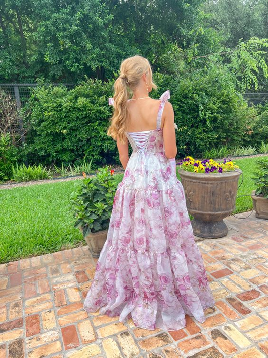 Charming A-line Floral Print Prom Dress,Senior Prom Gown Y5891
