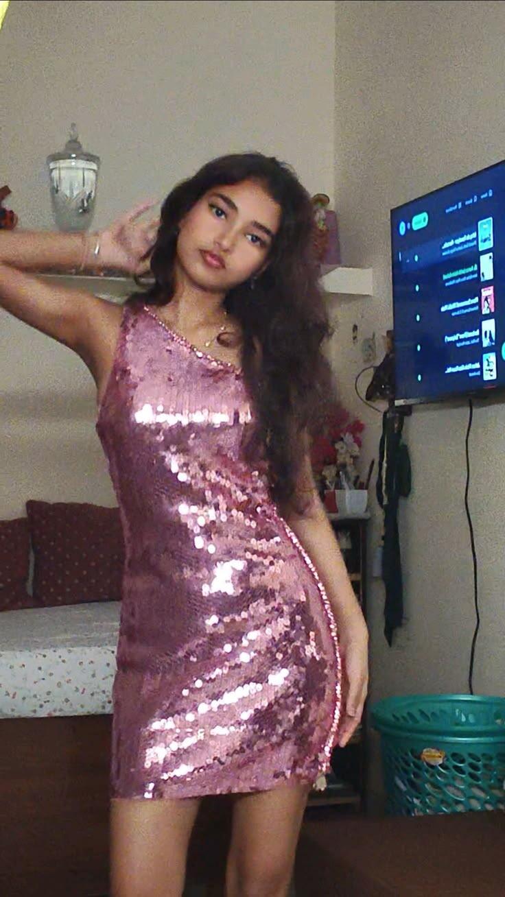 Sparkly Pink Sequin Sheath Short 7th Grade Homecoming Dress,Mini Prom Dress SP3475