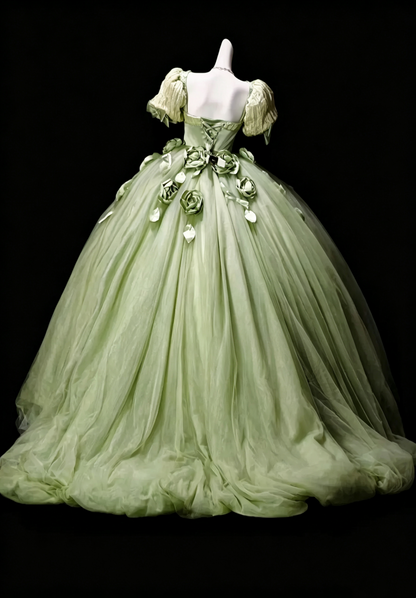 Sweet Green Tulle 3D Rose Floral Quinceanera Dress Sweet 16 Dress SP3194