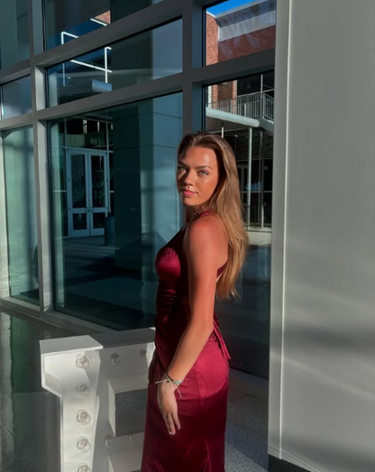 Strappy-Back Satin Evening Gown Charming Formal Gown Y2927