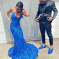 Sparkly Mermaid Blue Sequins Long Prom Dress Y5610