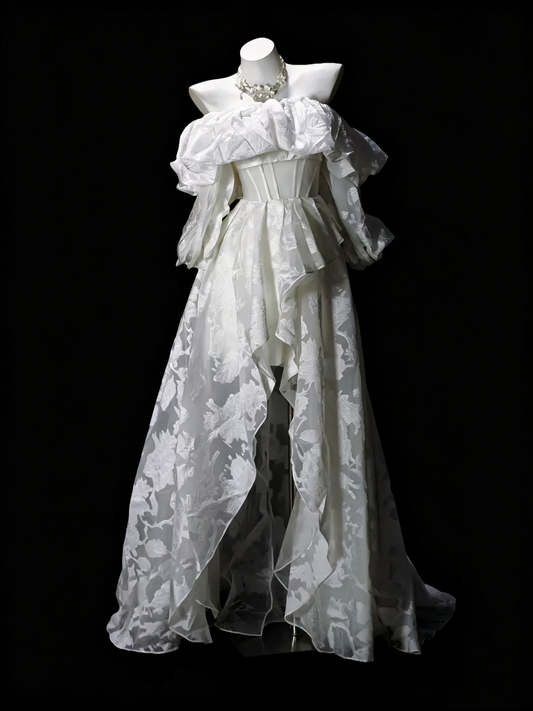 Classy White Off The Lace Floral Long Prom Dress Party Gown SP3193