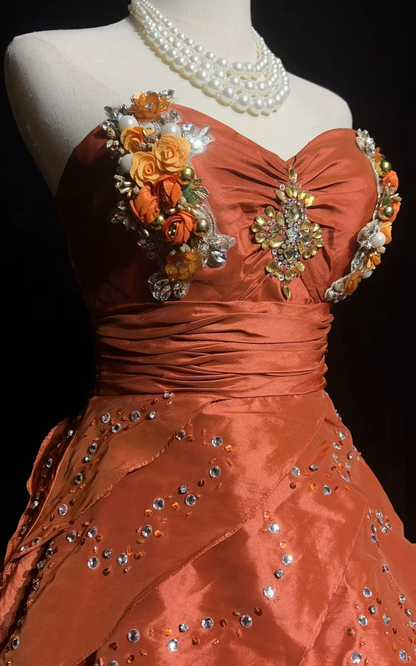 Elegant Sweetheart Neck Satin Beaded A Line Mini 19th Birthday Outfits,Orange Short Homecoming Dress SP2904