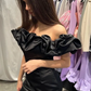 Off Shoulder Short Sleeve Frill Mini Bodycon Dress Hot Sale Black Homecoming Dress Y400