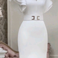 Classy White Sheath Midi-length Prom Dress,White Short Evening Dress Y5535