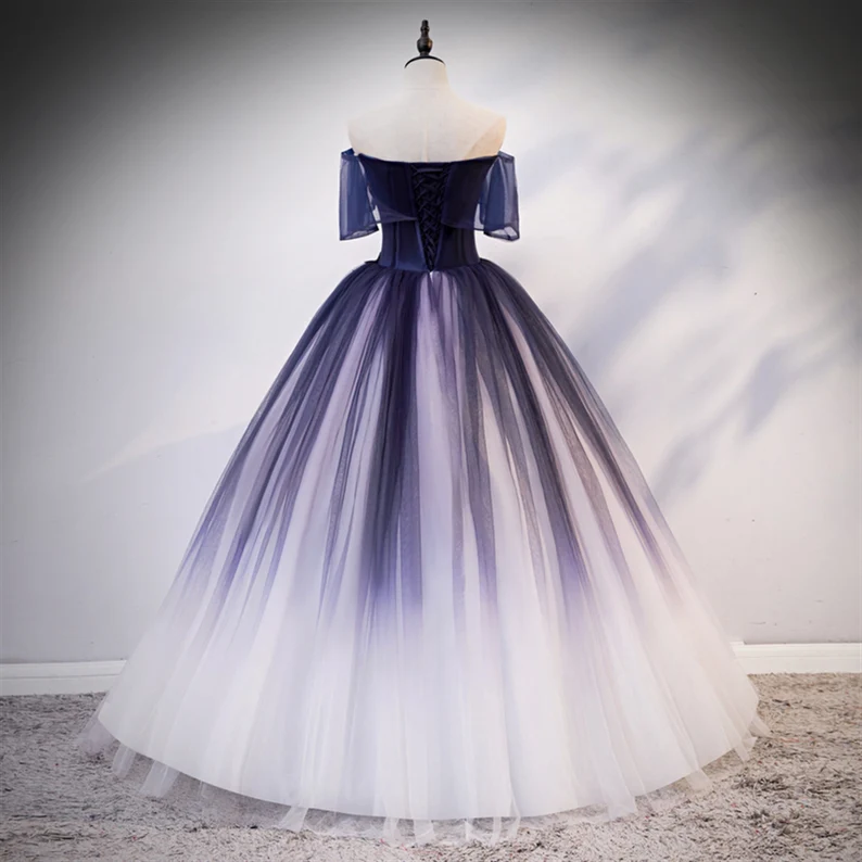 Ombre Beading Floral Lace Tulle Dress, Quinceañera Dress, Ball Gown Y1935