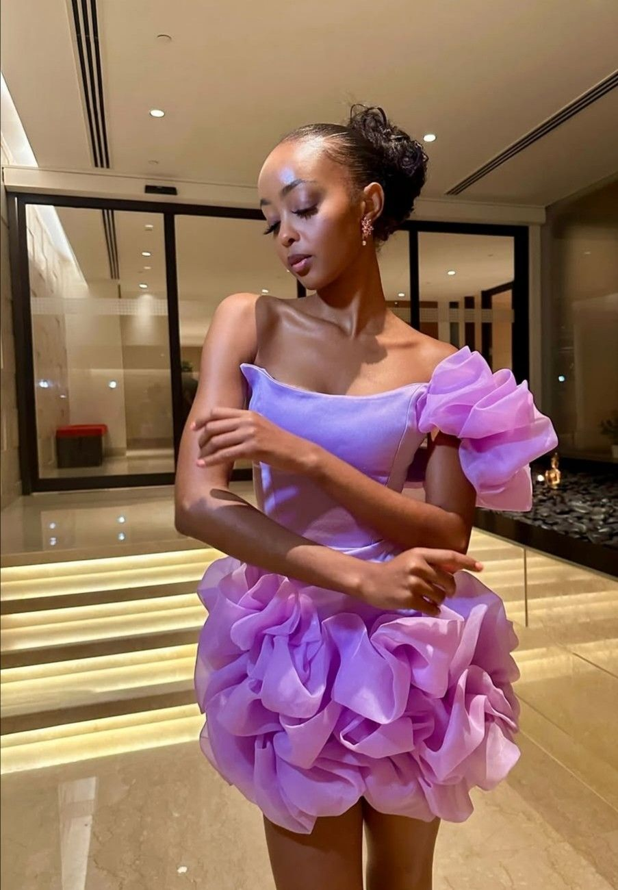 Fashion Lavender Satin Tulle Pleated Short Graduation Homecoming Dress,One Shoulder Mini Cocktail Dress SP2822