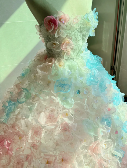 Charming Sweetheart Neck Colorful Tulle 3D Floral Ankle Length Party Dress Prom Dress SP4220