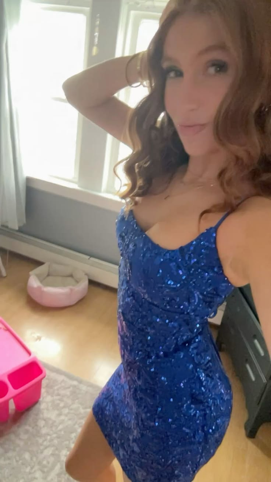 Charming Blue Satin Sequin Short Graduation Homecoming Dress,Spaghetti Straps Sheath Mini Birthday Dress SP3087