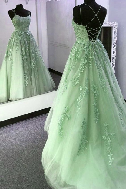 Women's Lace Tulle Prom Dress,Lace-up Back Prom Gown,Graduation Dress  Y2355