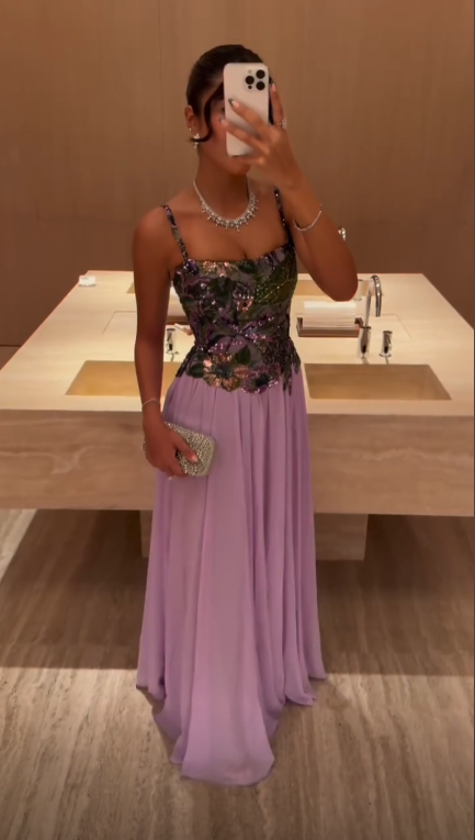 Sparkly Spaghetti Straps Purple Sequin Chiffon Long Party Dress Birthday Prom Dress SP3992