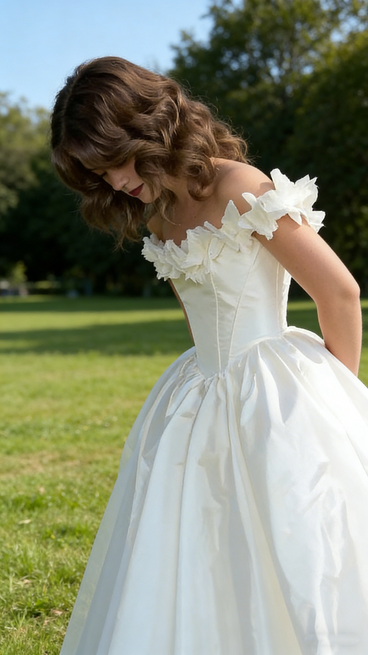 Classy Off The Shoulder Ball Gown White Long Wedding Dress Formal Bridal Dress SP2078