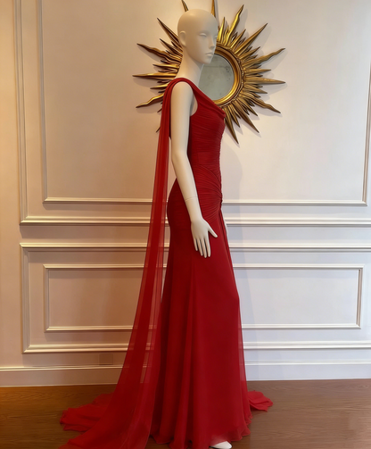 Charming Red Chiffon Mermaid Long Evening Dress Prom Dress Y8762