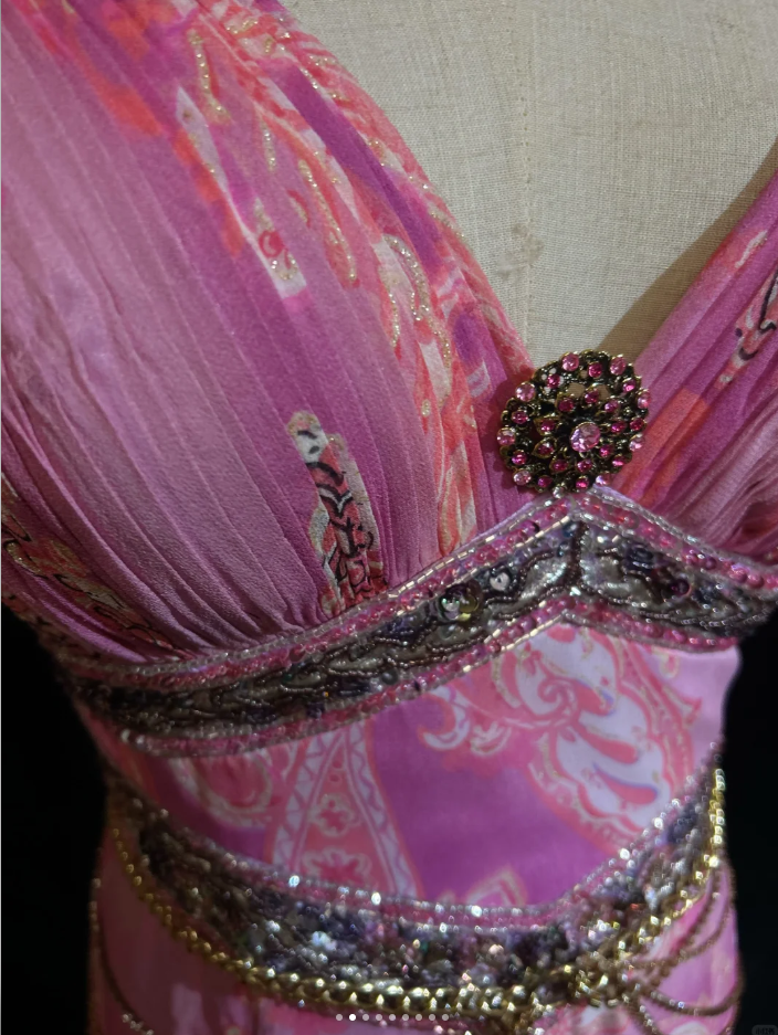 Glamorous Pink Spaghetti Straps Chiffon Floral Beaded Mermaid Evening Dress Long Party Dress SP1816