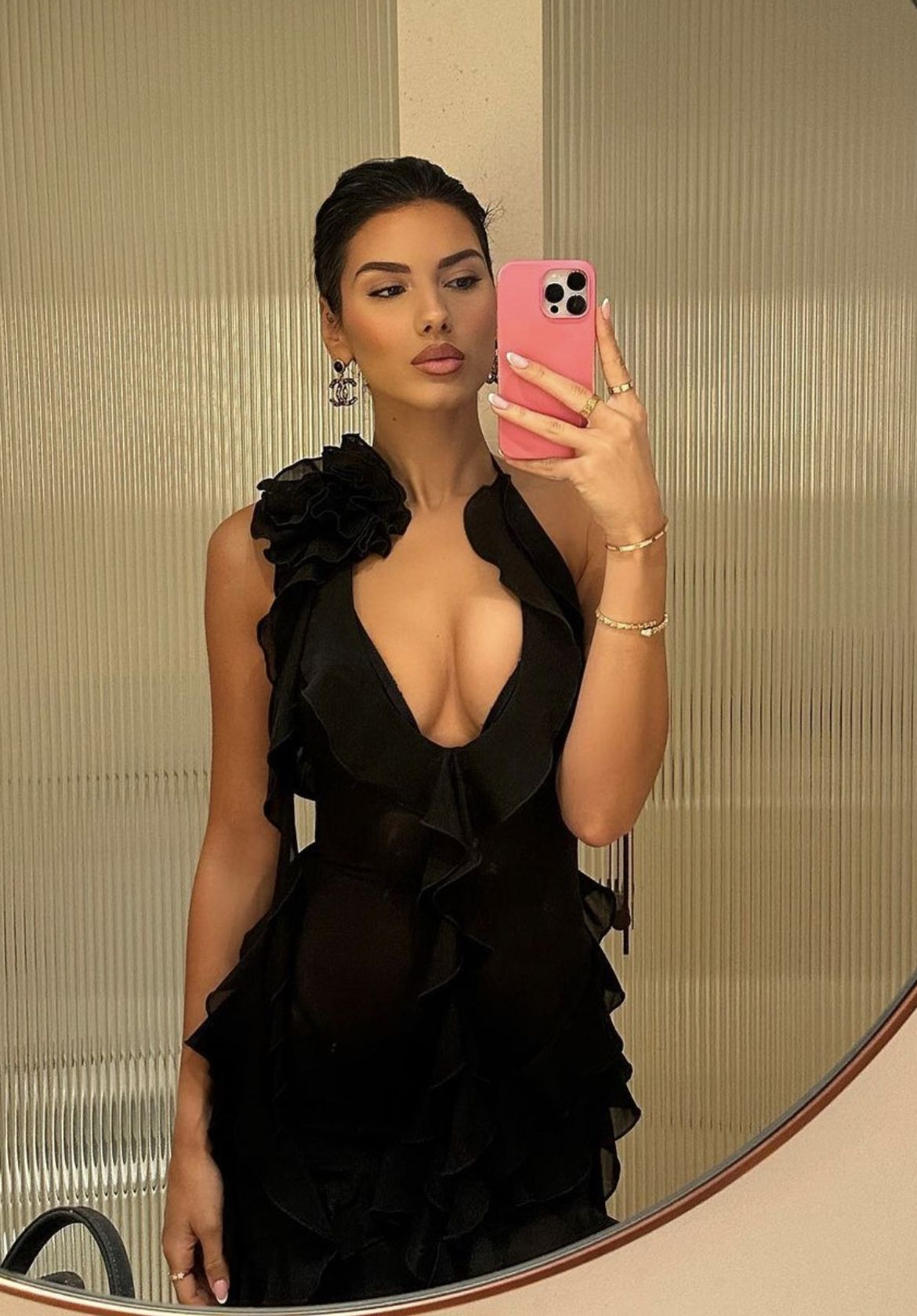 Sexy Halter Black Chiffon Ruffles Long Party Dress Evening Dress SP13