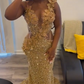 Luxurious Gold Sequins Appliques Evening Dress Mermaid Prom Dress  Y7880