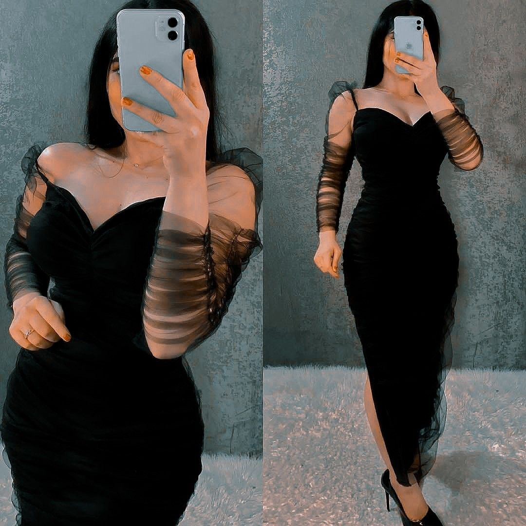 Women Outfit Black Mesh Long Sleeves Sheath Prom Dress,Black Cocktail Dress Y5549