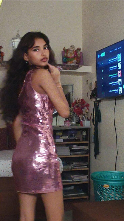 Sparkly Pink Sequin Sheath Short 7th Grade Homecoming Dress,Mini Prom Dress SP3475