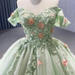 Matcha Green Off The Shoulder Floral Appliqués Shimmering Lace Up Back Quinceañera Pageant Special Occasion Gala Ball Gown Y2190