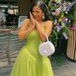 Vintage Green Tulle Muslim Evening Dress Women A Line  Pleated Formal Prom Dress Party Gowns  Y4880